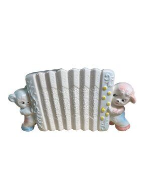 Napcoware Accordion Ceramic Planter With Bear and Lamb